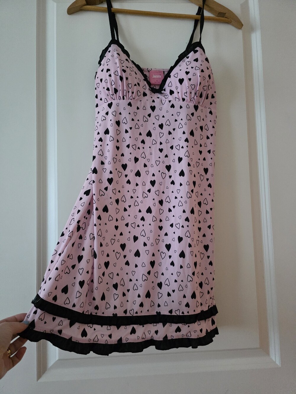 Jenni Heart Ruffle Hem Baby Doll Nighty Womens S Pink Black Coquette Goth Chic - Picture 2 of 6
